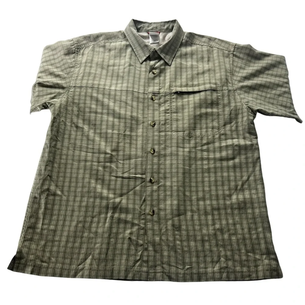 The‎ North Face Men's L Button Front Short Sleeve Shirt Green Check Lightweight